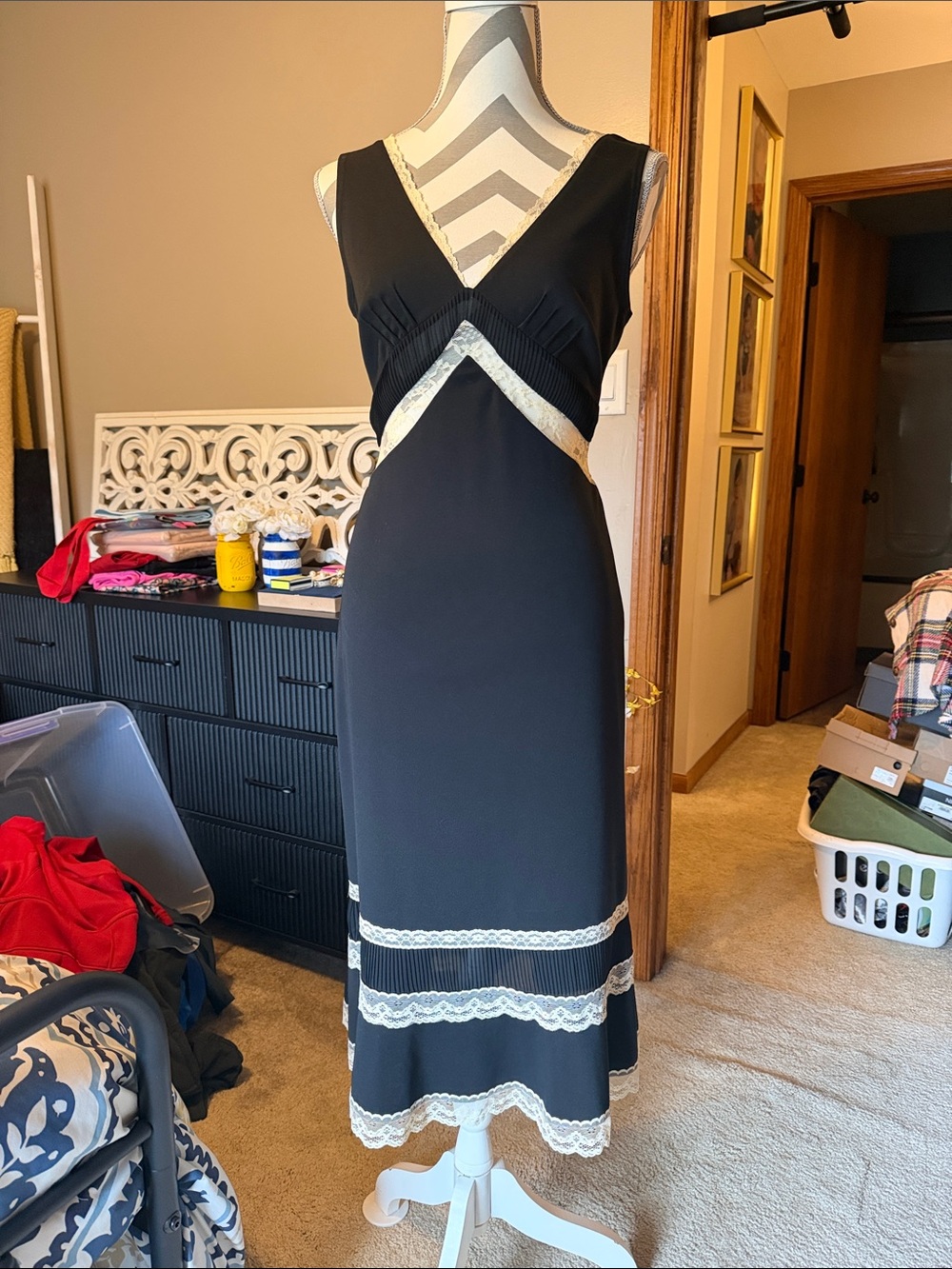 Express Black Maxi Dress with Ivory Lace Trim